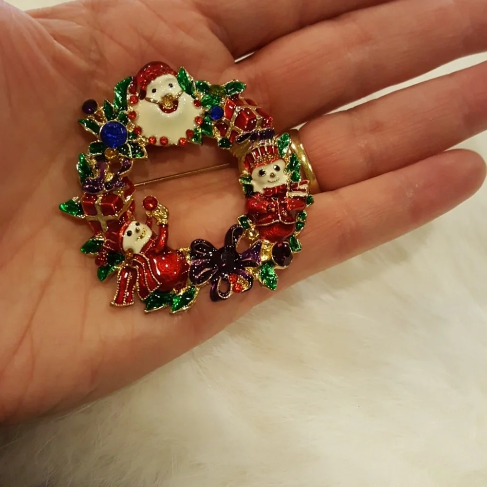 Snow Woman Nutcracker Partridge Wreath Christmas Brooch Pin‎